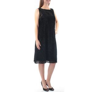 ALFANI Womens Black Printed Sleeveless Below The Knee Shift Dress Size: 8